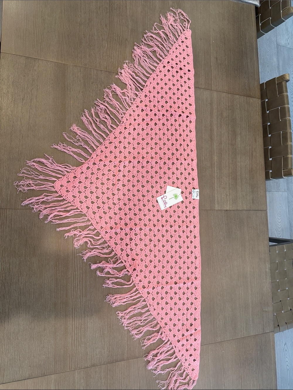 Lilly Pulitzer Pink Crochet Cashmere Triangle Fringe Shawl